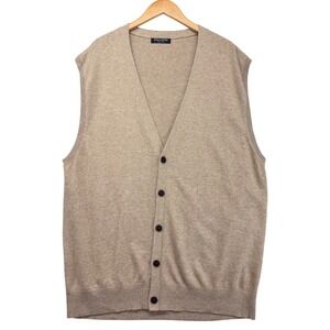 Kallspin Mens 2XL Tall Cashmere Wool Blend Button Cardigan Sweater Vest Tan